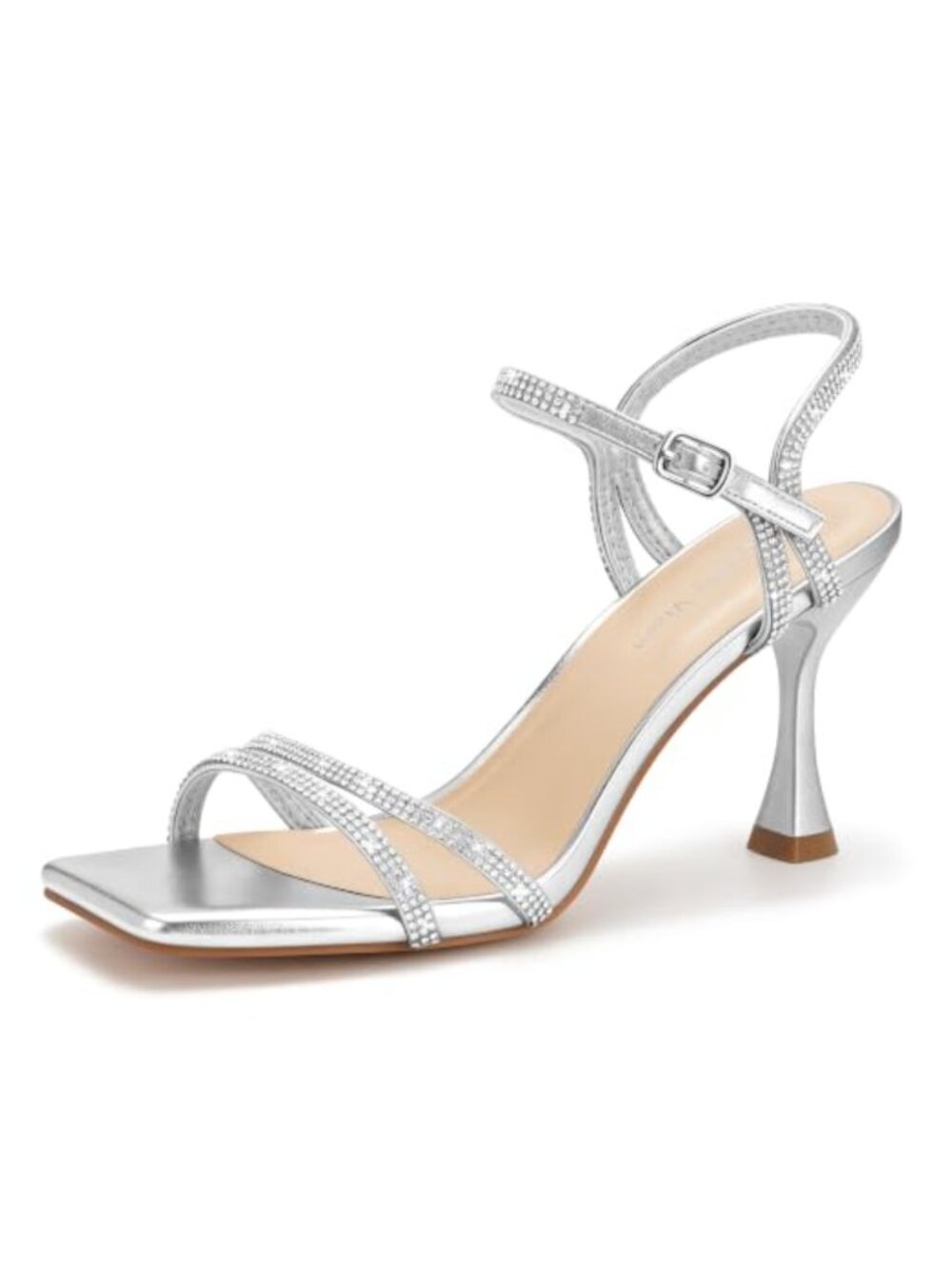 Women's Strappy Kitten Heels Square Open Toe Sandals 3 Inch Stiletto Ankle Strap